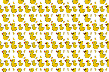 Seamless pattern of yellow duck drawing on white background.