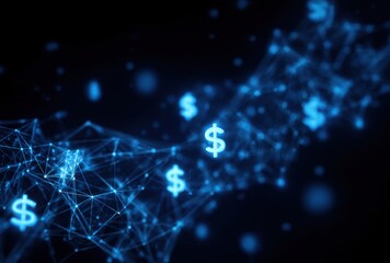 Fototapeta premium Digital Network with Dollar Signs and Connecting Lines Representing Financial Technology