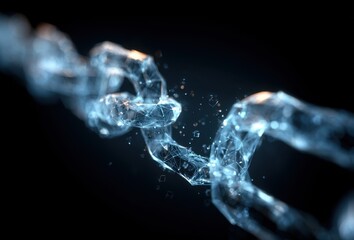 Water Chain: An artistic macro shot of a chain formed entirely of water links, representing the strength and interconnectedness of fluid dynamics against a dark background.