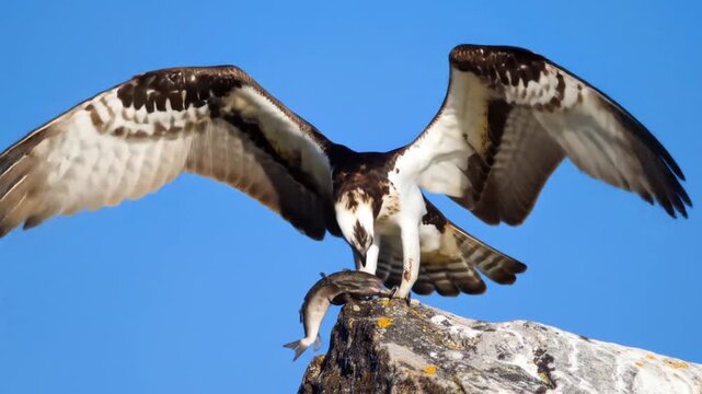 Osprey with Fish on Rock