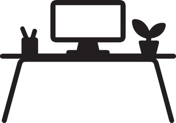 Modern office desk with computer and stationery isolated on transparent background