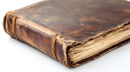 Obraz premium Vintage leather-bound book with worn edges displaying a rich patina in natural light