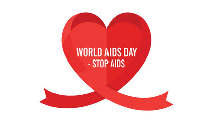 A large red ribbon shaped like a heart, symbolizing World AIDS Day and advocating to stop AIDS.