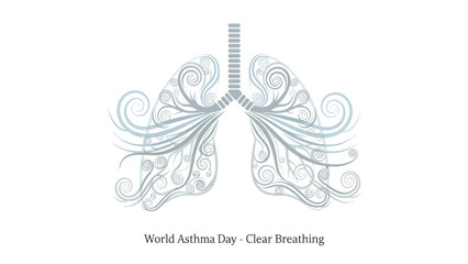Stylized illustration of human lungs with intricate swirling patterns, representing clear breathing and World Asthma Day.