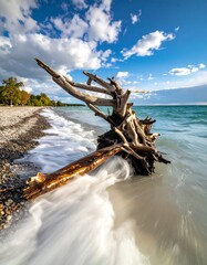 Driftwood at shoreline
