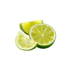 fresh green lime half slices Isolated on Transparent Background