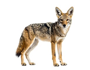 Fototapeta premium A wild canine stands against a white background