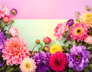 Colorful flower arrangement on pastel background
