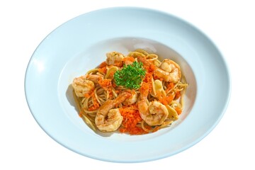 Spaghetti Aglio e Olio with Jumbo Shrimp and Tobiko