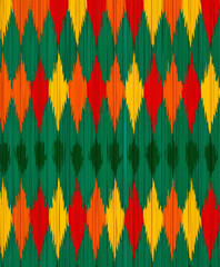 a vibrant geometric pattern featuring green red orange and yellow colors