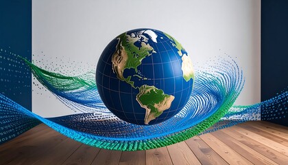 Earth globe, digital network,  floating in room