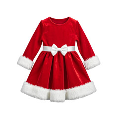 - Festive Red Children&rsquo;s Christmas Dress with White Fur Trim, isolated on transparent background