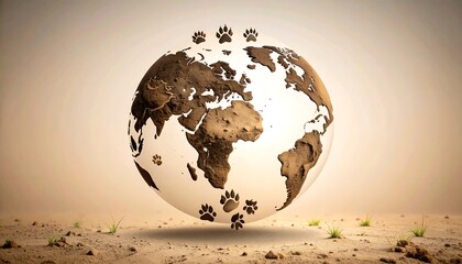 Earth globe, dusty brown, animal tracks