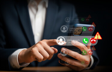 Spam Call Alert from Unknown Number on Mobile Interface, Phone screen shows repeated warning calls from unidentified source