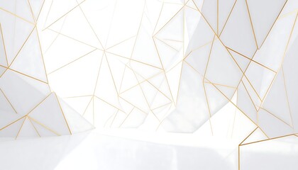 Abstract white and gold geometric shapes creating a 3D effect