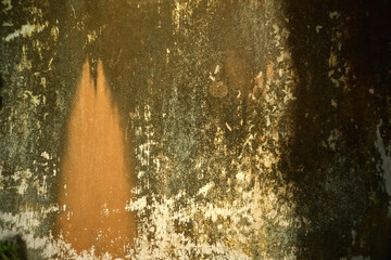 Abstract Rusty Wall Background with Yellow, White, and Green Stains