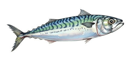 Obraz premium Vibrant watercolor mackerel fish illustration, perfect for culinary art, seafood menus, and ocean-themed designs, capturing fresh ocean bounty