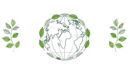 Earth globe encircled by leaves, eco-friendly design