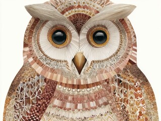 Ornamental Owl Portrait: An intricate artwork, showcasing a wise owl. Meticulously crafted with a variety of patterns and textures. The composition emanates a sense of wisdom and artistry. 