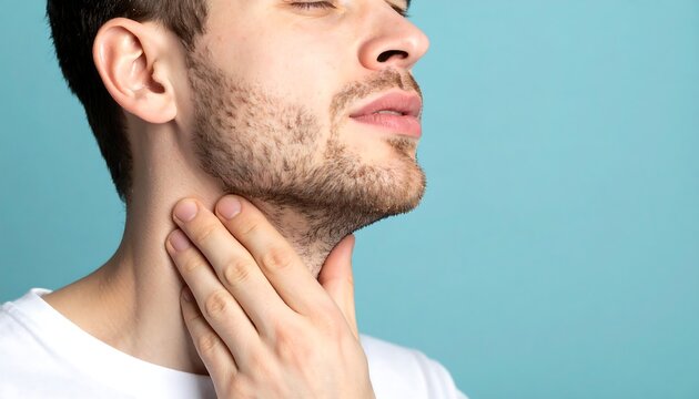 Close-up of a man touching his throat