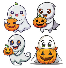 Cute cartoon ghosts and halloween characters for spooky season designs
