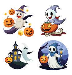 Cute cartoon ghosts and halloween characters for spooky season designs
