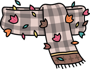 Plaid Scarf with Autumn Leaves Illustration