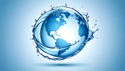Earth globe encircled by swirling water splashes