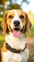 Close-up of a Beagle dog smiling