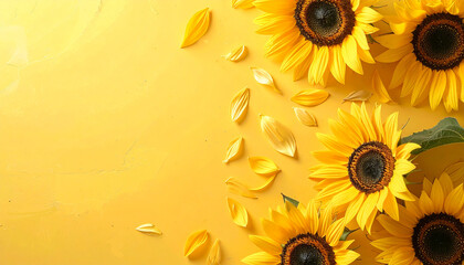 Minimal Pastel Yellow Wallpaper with Sunflower Petals Scattered Across the Bottom Edge