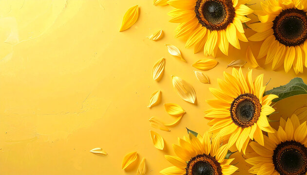 Minimal Pastel Yellow Wallpaper with Sunflower Petals Scattered Across the Bottom Edge