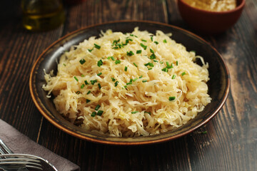 A bowl with traditional German Sauerkraut