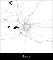 Betul city map, India - Topographic vector map poster