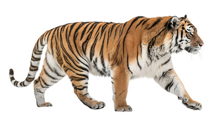 Obraz premium walking Tiger, side view, isolated background. Generative Ai 