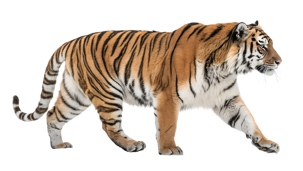 walking Tiger, side view, isolated background. Generative Ai
