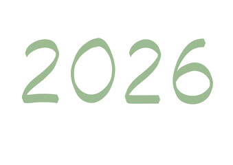 2026. Hand-drawn lettering in earthy sage green. A simple, elegant, and modern design for the New Year, calendar, and future date graphics.