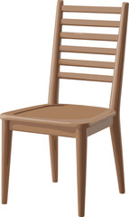  Wooden ladder-back dining chair three-quarter view, tapered legs, flat seat, horizontal slat backrest, smooth finish, traditional minimalist furniture vector illustration