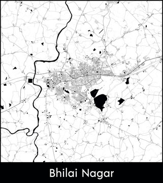 Bhilai Nagar city map, India - Topographic vector map poster