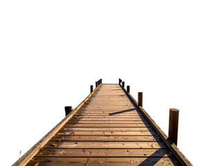 A serene wooden dock by a tranquil lake surrounded by autumn foliage and misty mounta