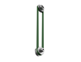 Isolated, High-Resolution 3D Render: Vivid Green V-Belt and Gray Pulley Drive Mechanism. Essential Industrial Power Transmission Component for Mechanical Engineering Product Design. Transparent PNG