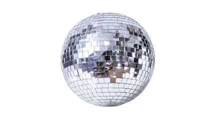 silver disco ball casting reflections, overhead view on white isolated on a Transparent background, PNG file.