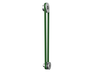 Isolated, High-Resolution 3D Render: Vivid Green V-Belt and Gray Pulley Drive Mechanism. Essential Industrial Power Transmission Component for Mechanical Engineering Product Design. Transparent PNG
