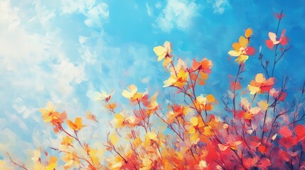 Vibrant Abstract Floral Background with Bright Colors and Sky