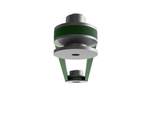 Isolated, High-Resolution 3D Render: Vivid Green V-Belt and Gray Pulley Drive Mechanism. Essential Industrial Power Transmission Component for Mechanical Engineering Product Design. Transparent PNG
