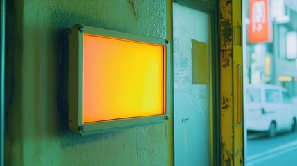 Bright Orange Neon Sign on Urban Wall at Nighttime in Cityscape