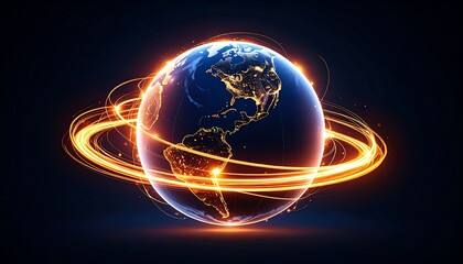 Earth globe, glowing rings, digital art