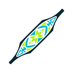 Geometric Thai Silk Weaving Shuttle Illustration Thai Silk Festival Burnt orange weaving shuttle threaded with geometric silk patterns