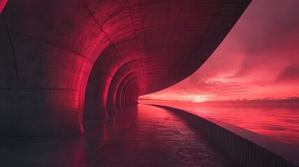Modern Concrete Structure with Stunning Sunset and Vibrant Colors