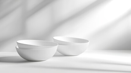 Minimalist Design of White Bowls on Soft Light Background