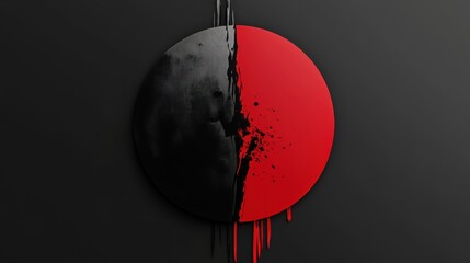 Abstract design featuring split circle in black and red tones
